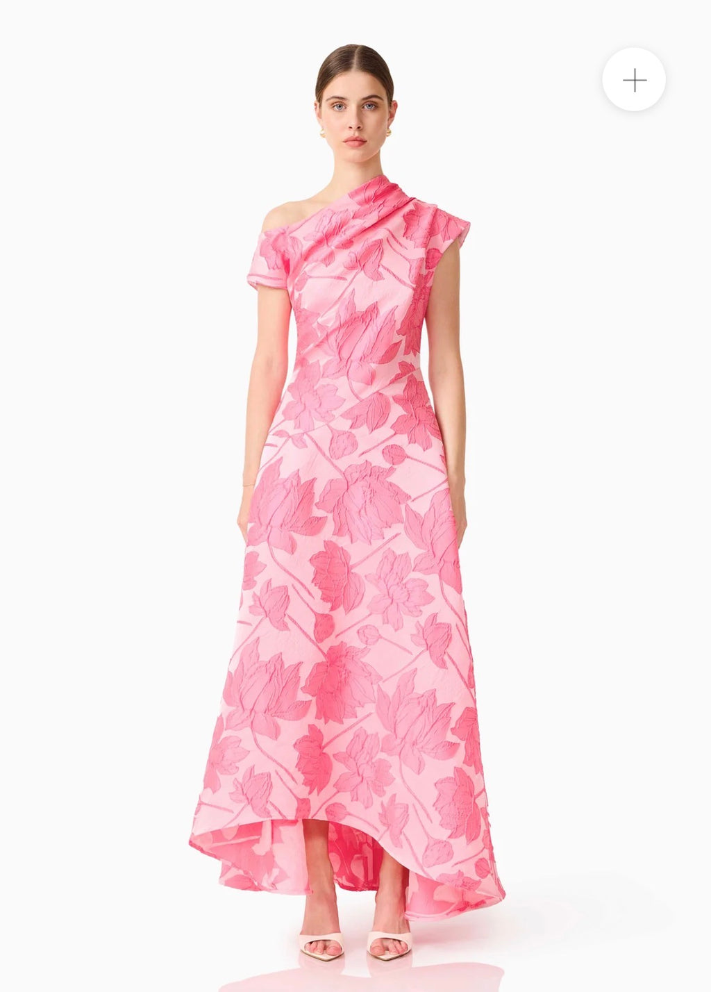 Elliatt – Dionne Asymmetrical Maxi Gown in Pink Floral- Size S