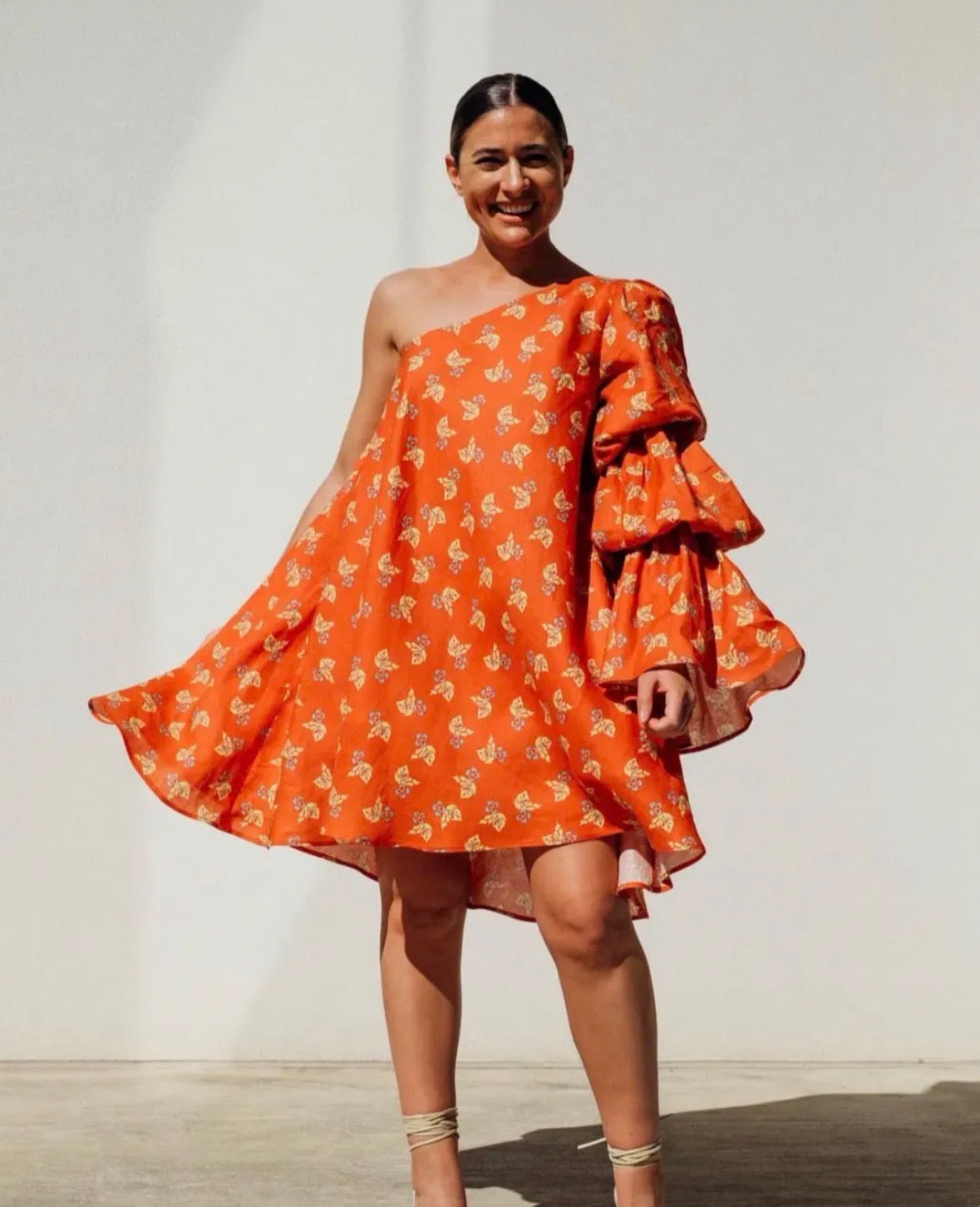 Isabella Longginou – One Shoulder Tiered Frill Dress- Orange- Size 16