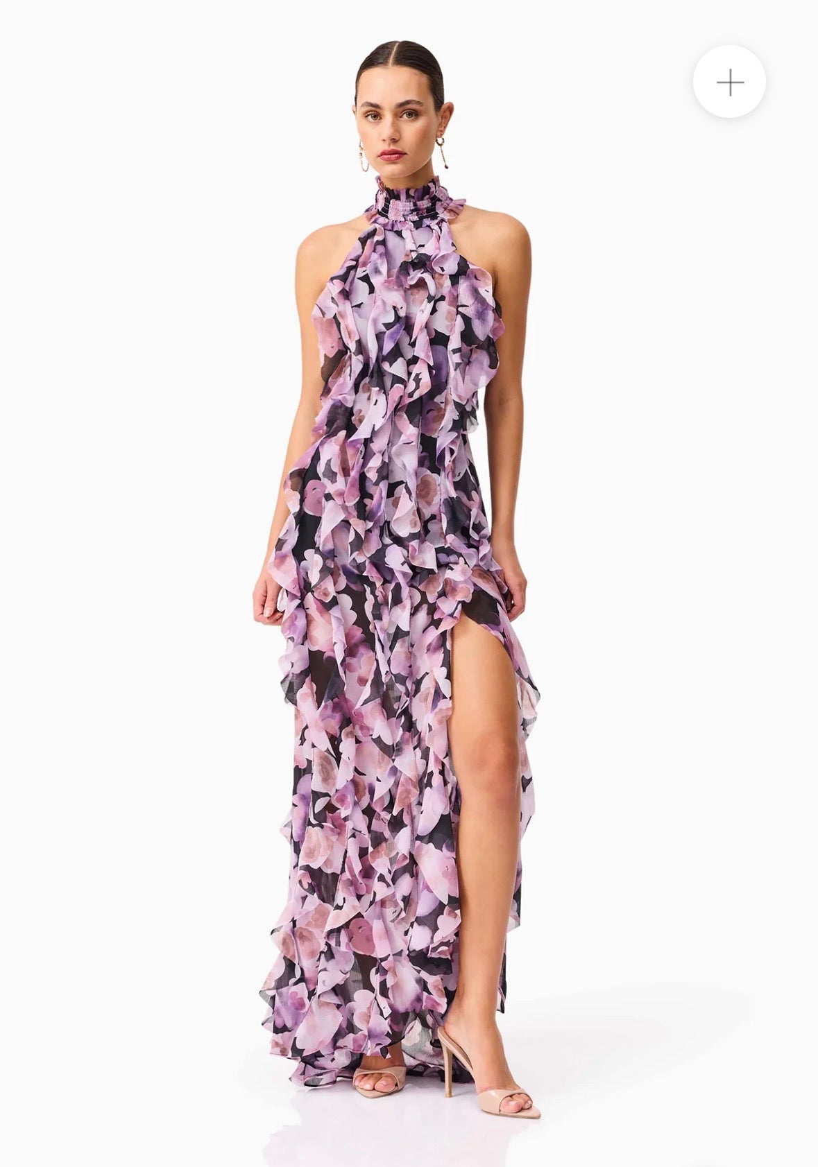 Elliatt- Solene Halter Gown- Purple Floral- Size L