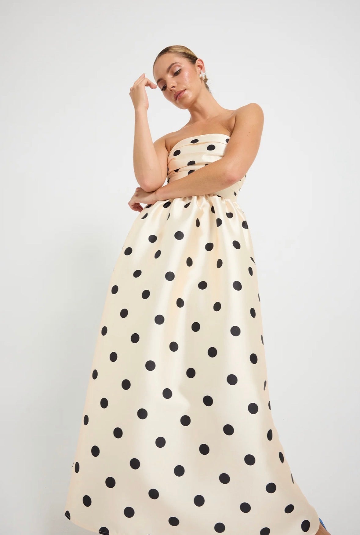 Pasduchas– Dottie Strapless Midi- Cream/Black- Size 8