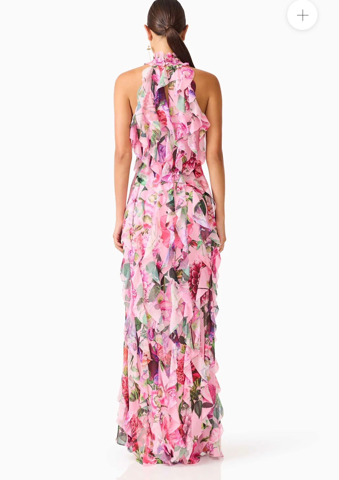 Elliatt- Solene Halter Gown- Pink Floral- Size S