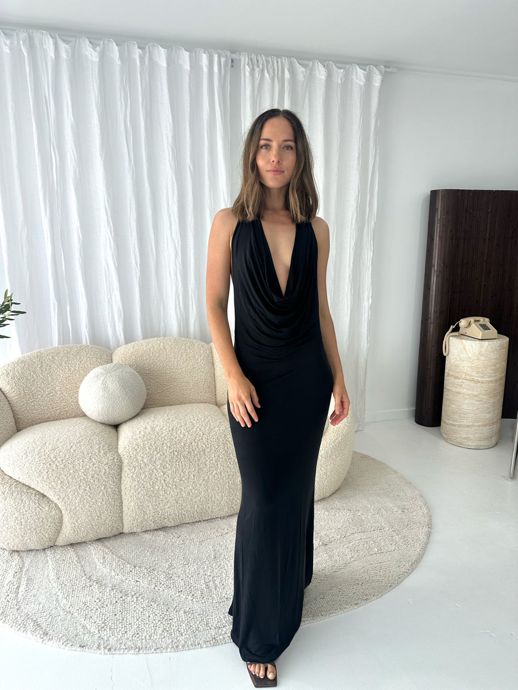 Sneaky Link- Saint Plunge Maxi Dress- Black- Size 8