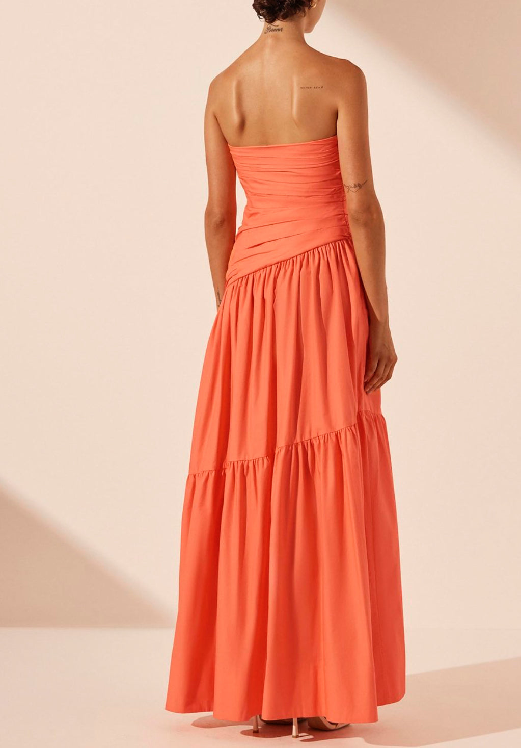 Shona Joy- Maiori Strapless Tiered Maxi Dress - Coral- Size 8