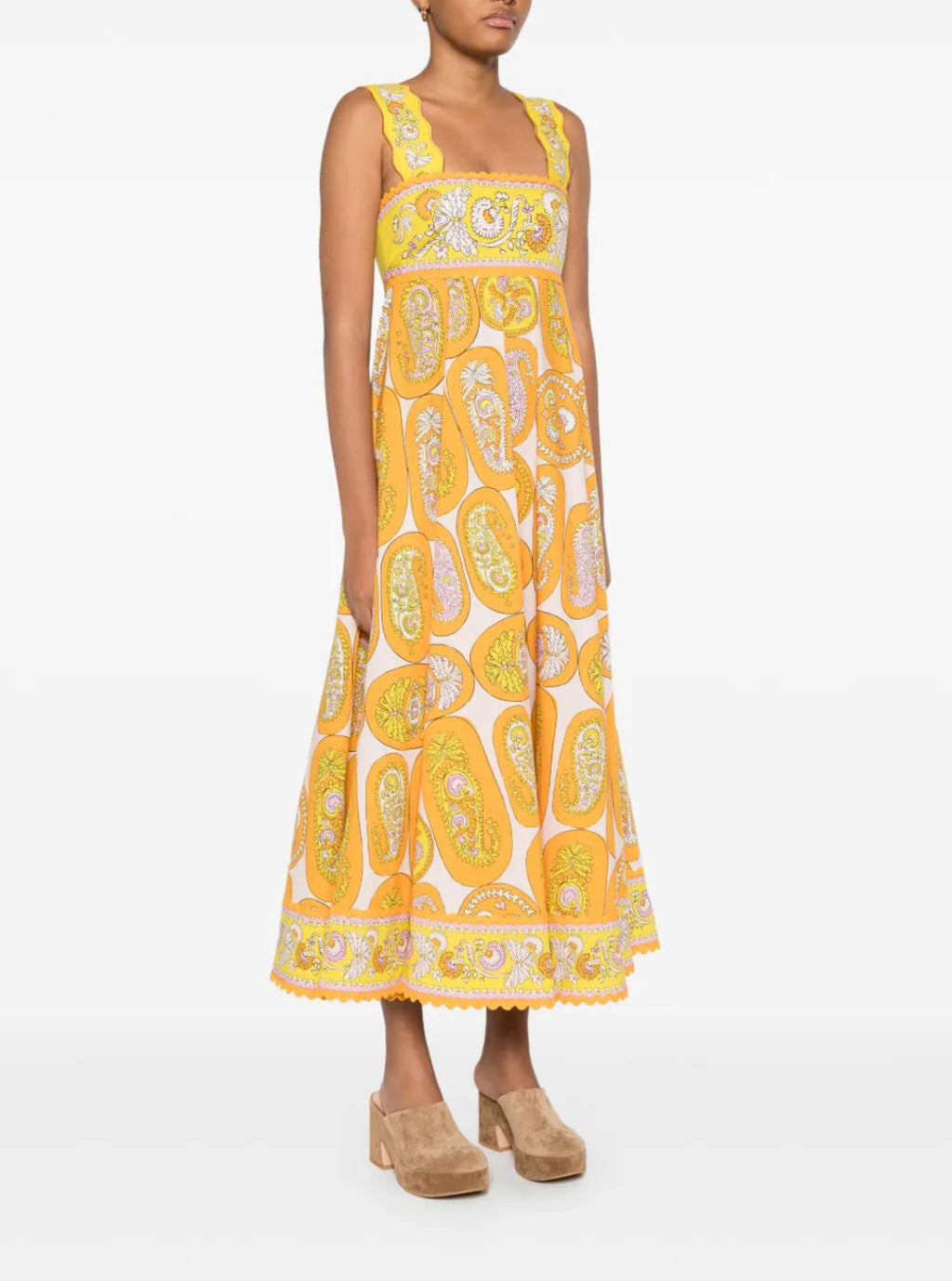 ALEMAIS- Diana Midi Dress-Yellow Multi- Size 14