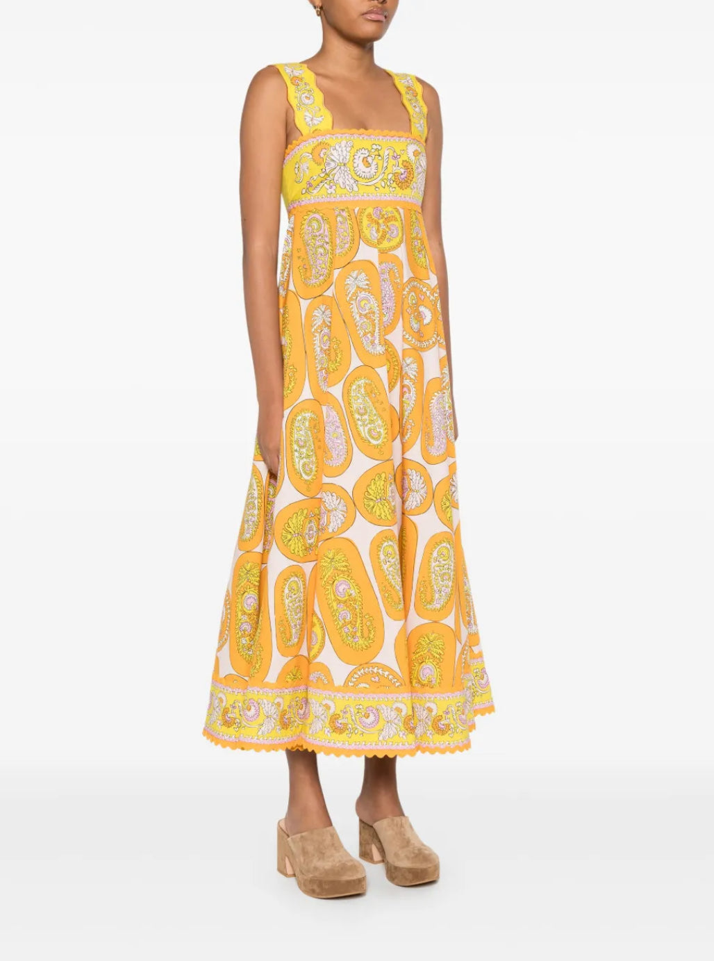 ALEMAIS- Diana Midi Dress-Yellow Multi- Size 14