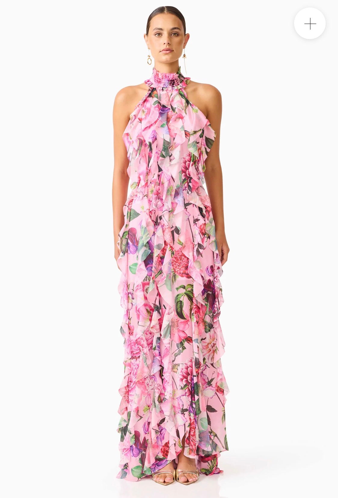 Elliatt- Solene Halter Gown- Pink Floral- Size S