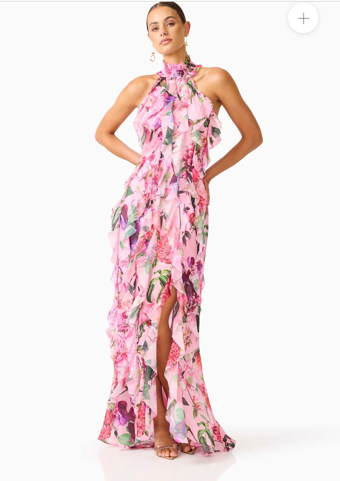 Elliatt- Solene Halter Gown- Pink Floral- Size S