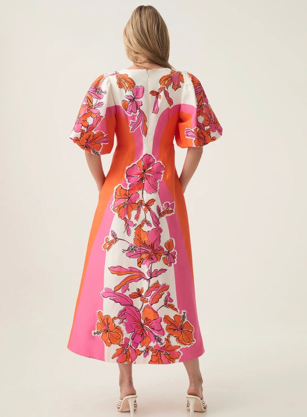 AJE- Overflow Knotted Midi Dress- Vivid Hibiscus- Size 12