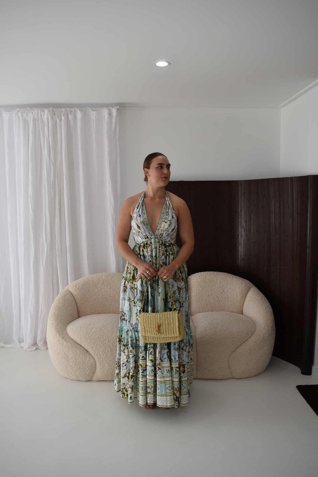 CAMILLA- Venus On A Vespa Ruffle Hem Halter Dress- Size Medium