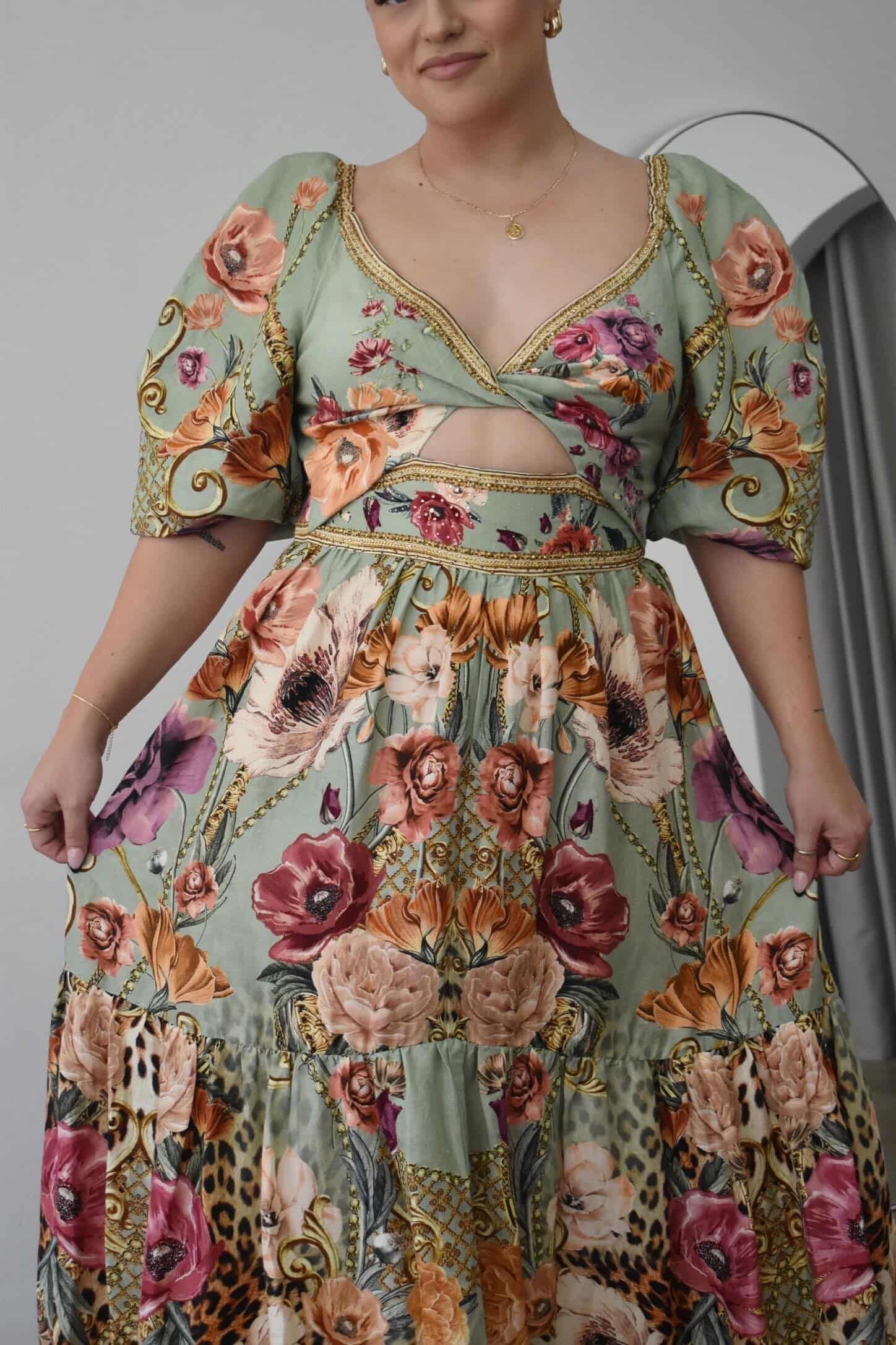 CAMILLA– Sage Green Midi Dress- Size Medium