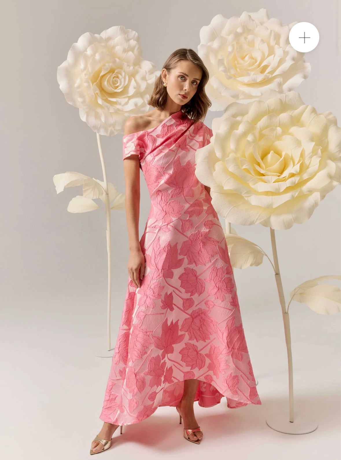 Elliatt – Dionne Asymmetrical Maxi Gown in Pink Floral- Size S