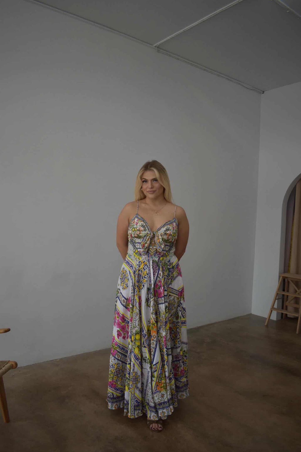 CAMILLA – Embellished Printed Linen Midi Dress- Size Large