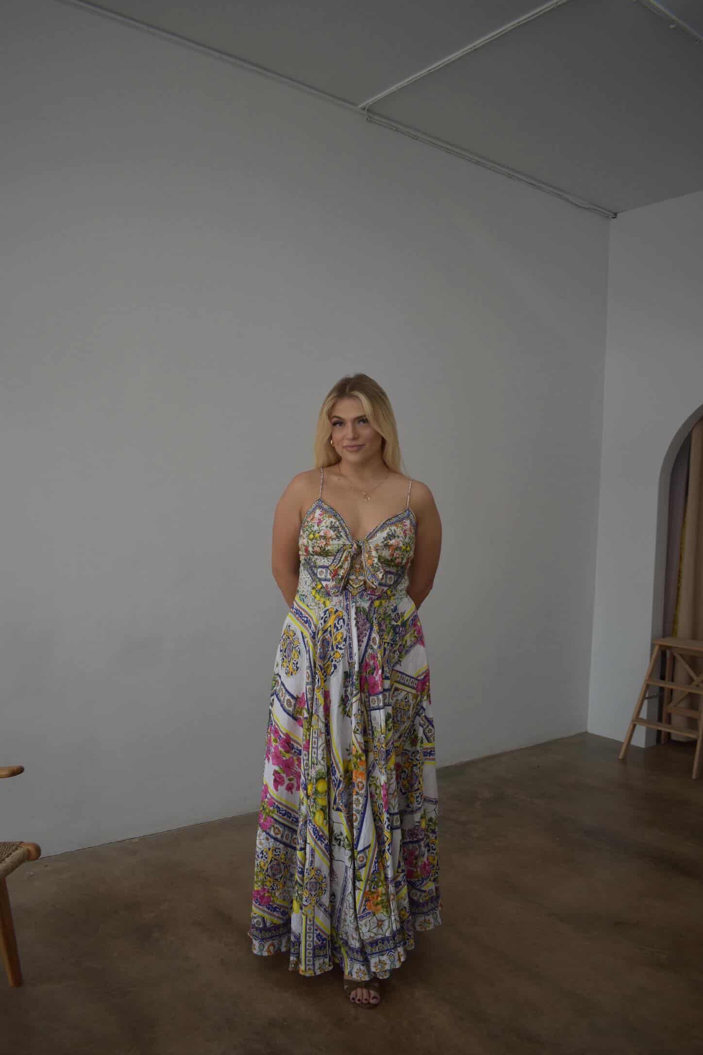 CAMILLA – Embellished Printed Linen Midi Dress- Size Large