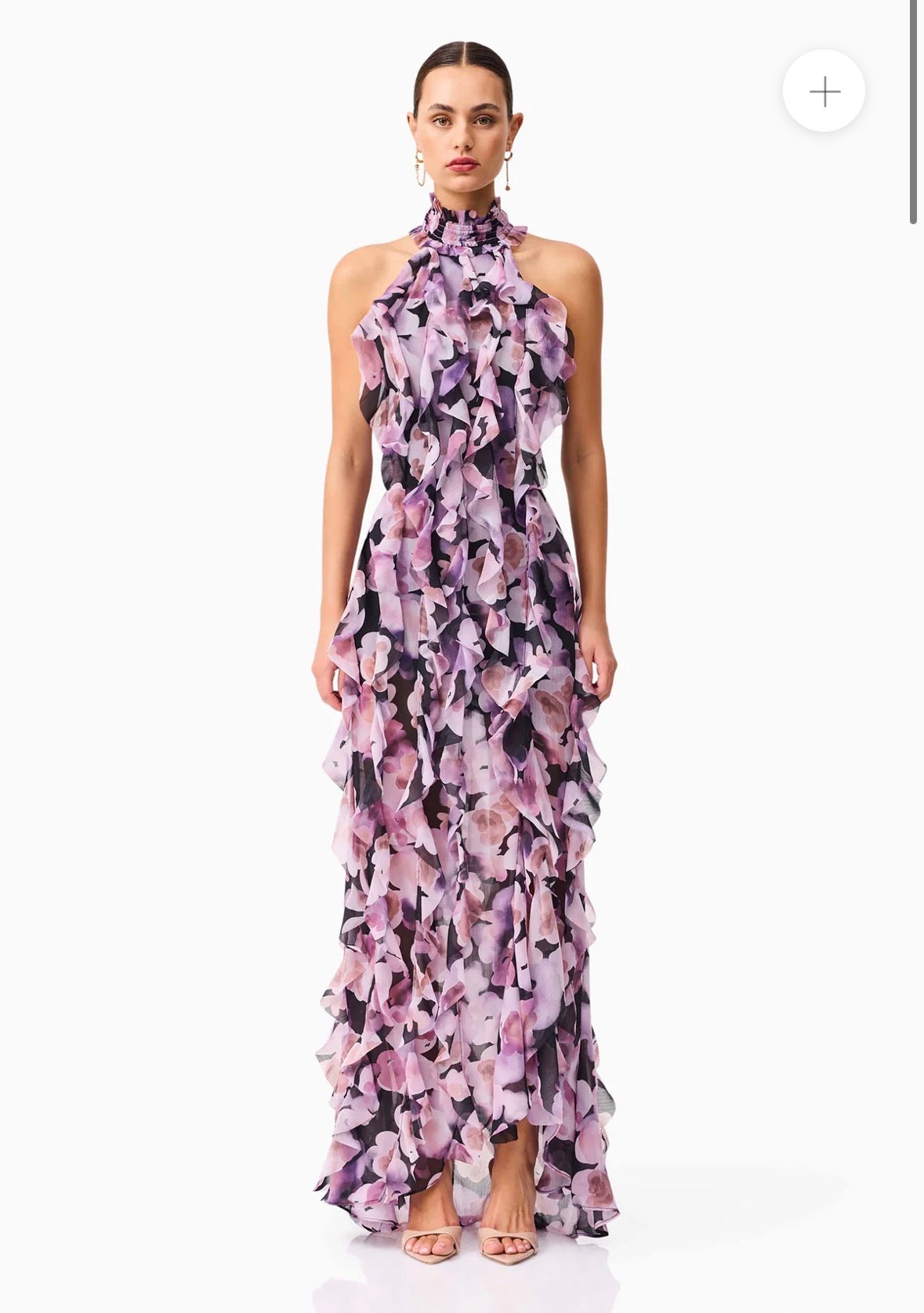 Elliatt- Solene Halter Gown- Purple Floral- Size L
