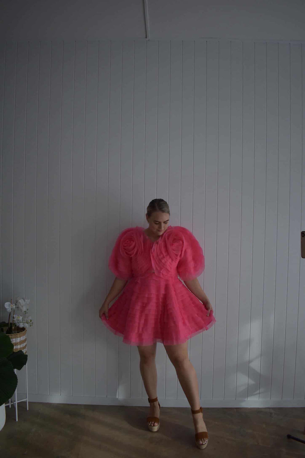 AJE– Puff Sleeve Mini Dress- Pink- Size 12