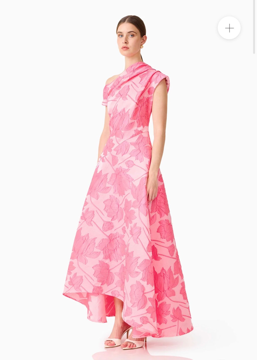 Elliatt – Dionne Asymmetrical Maxi Gown in Pink Floral- Size S