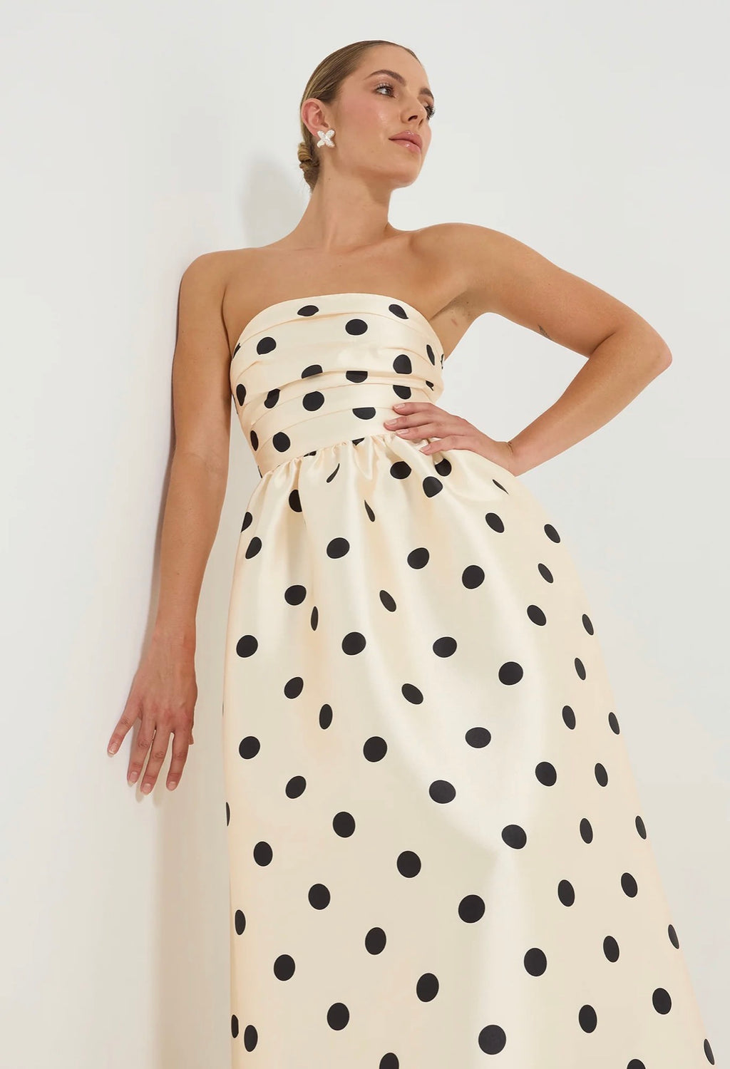 Pasduchas– Dottie Strapless Midi- Cream/Black- Size 8