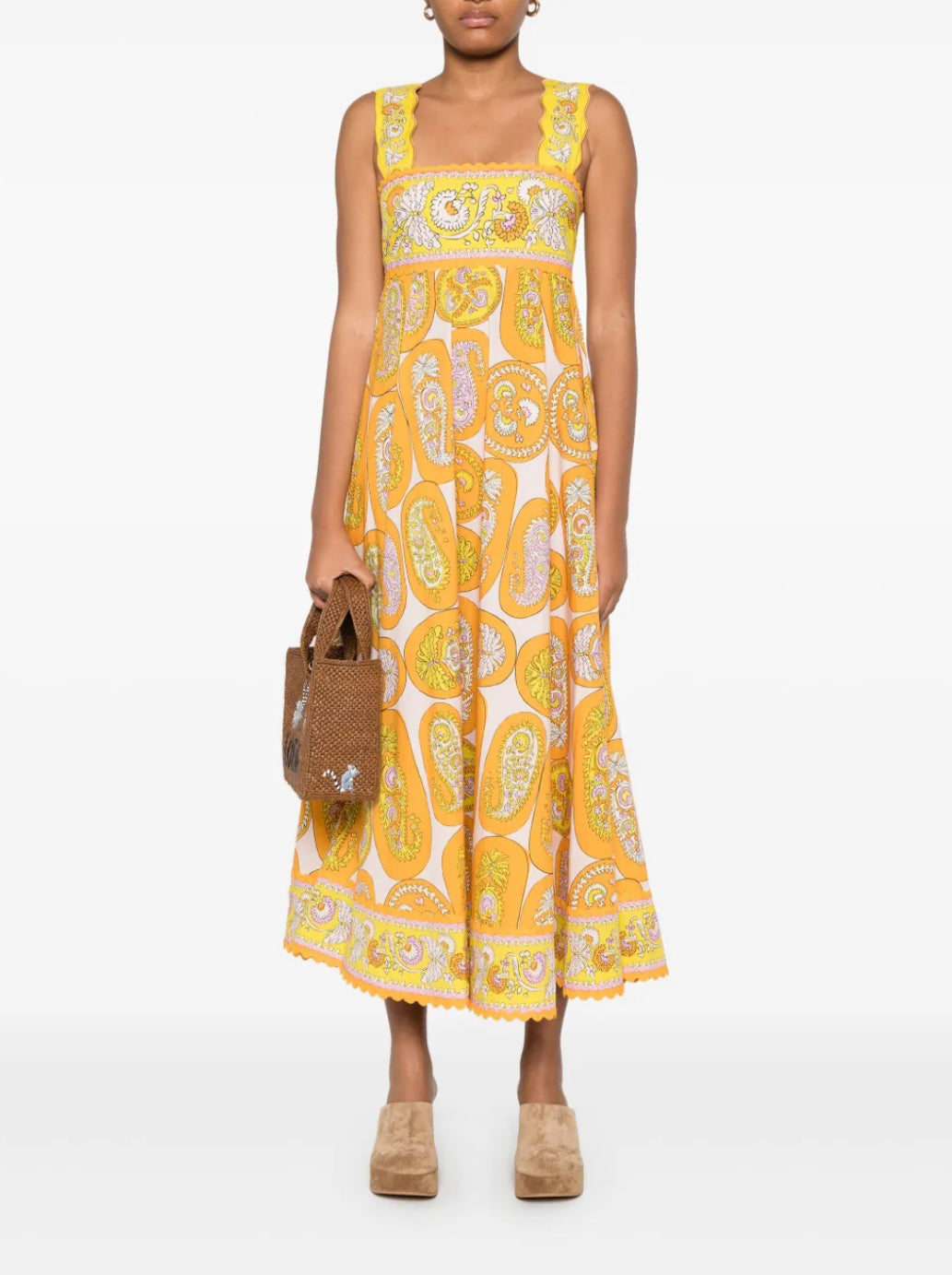 ALEMAIS- Diana Midi Dress-Yellow Multi- Size 14