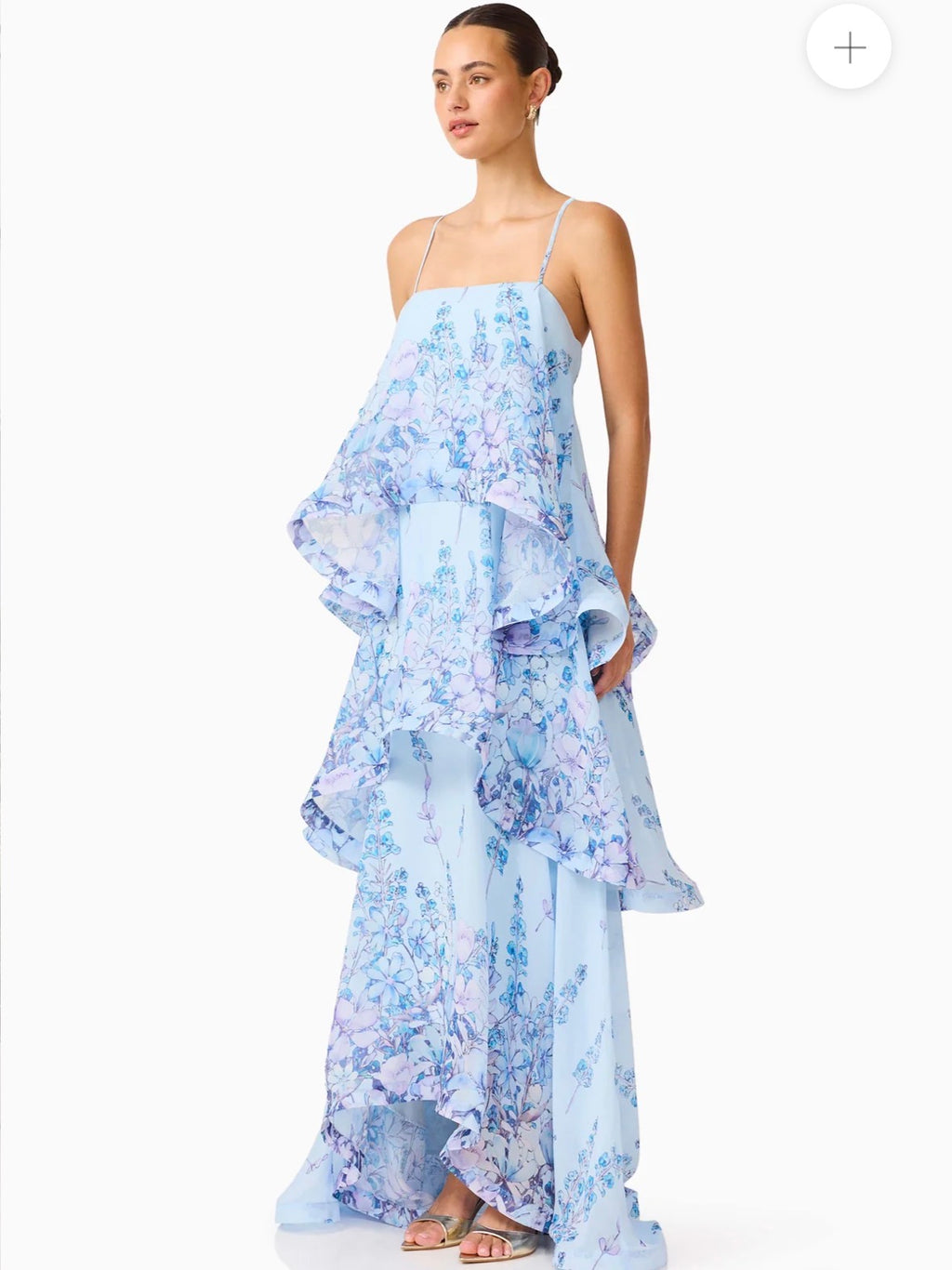 Elliatt– Armani Tiered Maxi Dress- Baby Blue Floral- Size L