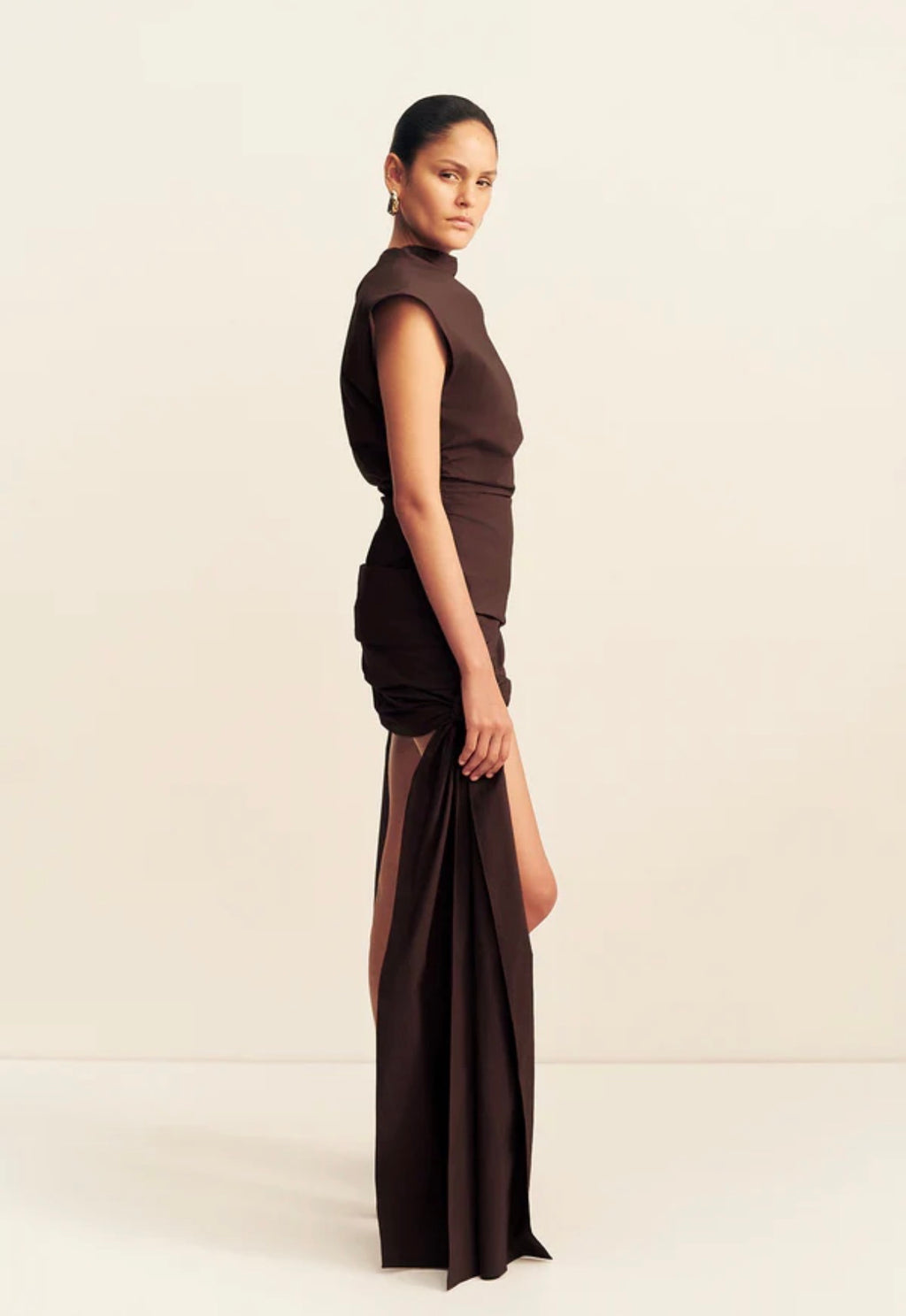 Shona Joy- Campbell Draped Tie Mini Dress- Ristretto- Size 12