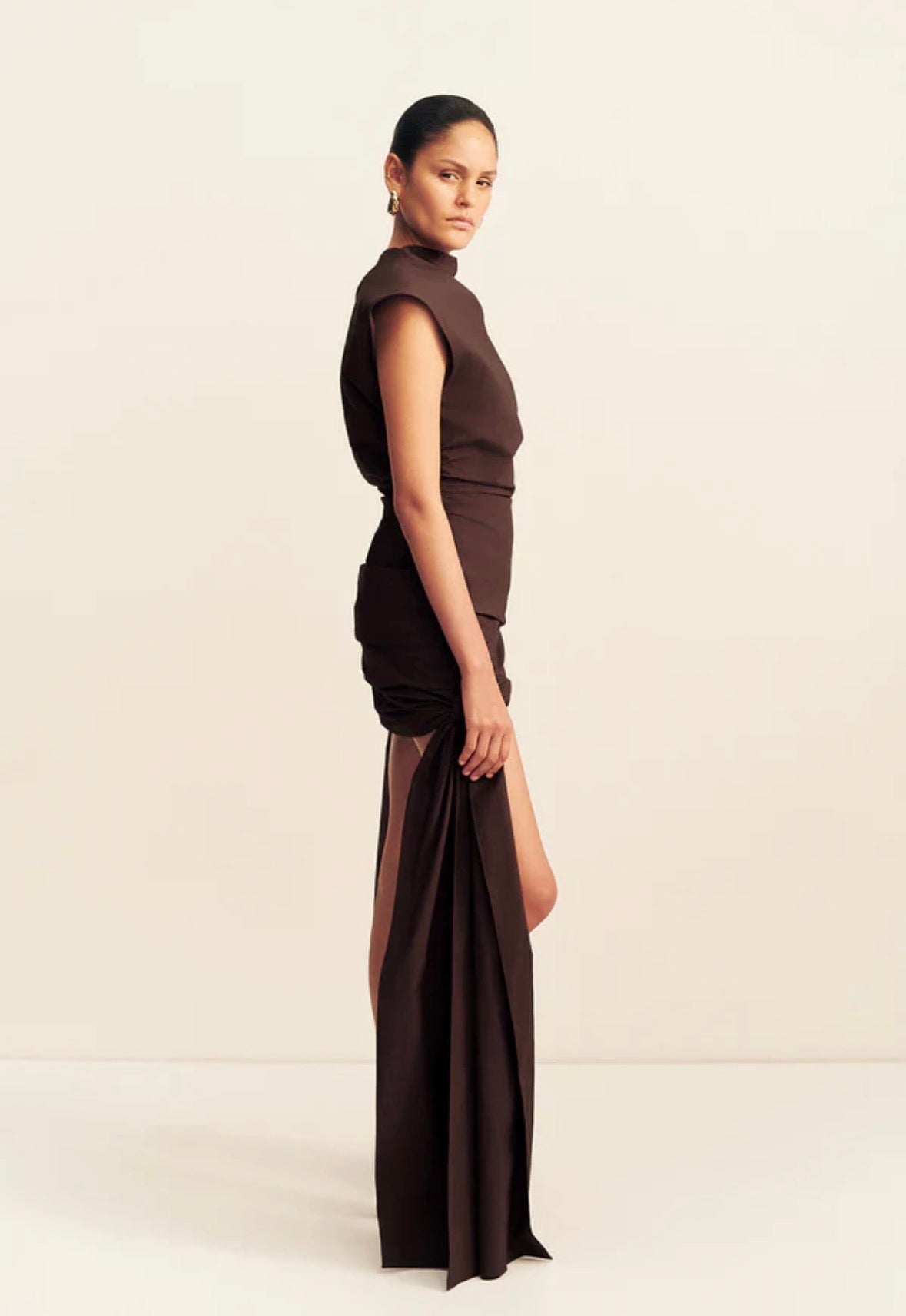 Shona Joy- Campbell Draped Tie Mini Dress- Ristretto- Size 12