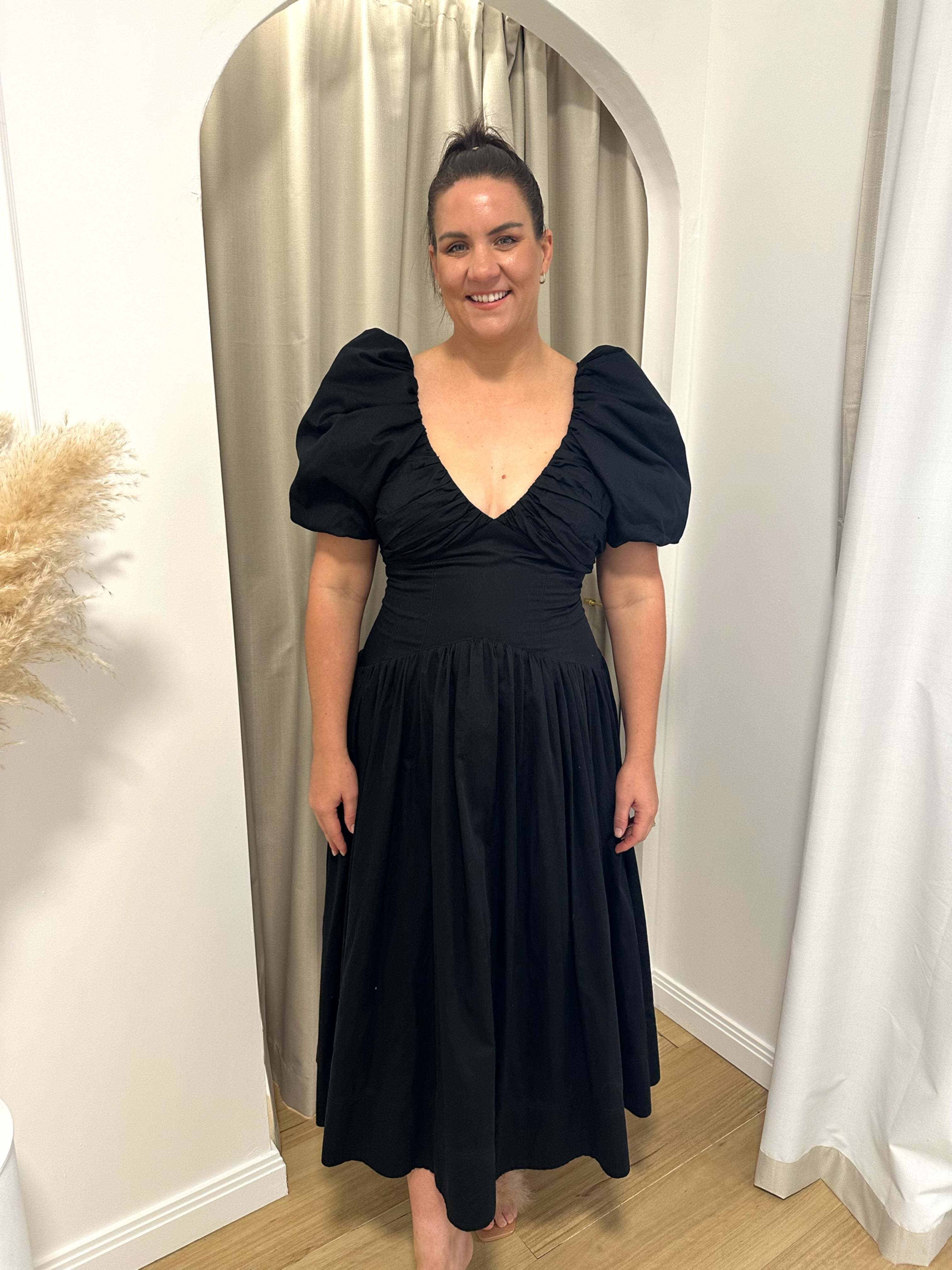 AJE- Gabrielle Plunge Midi Dress- Black- Size 6 & 16