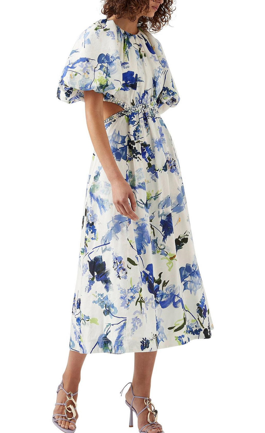 AJE- Capucine Puff Sleeve Midi Dress- Blue Floral- Size 8