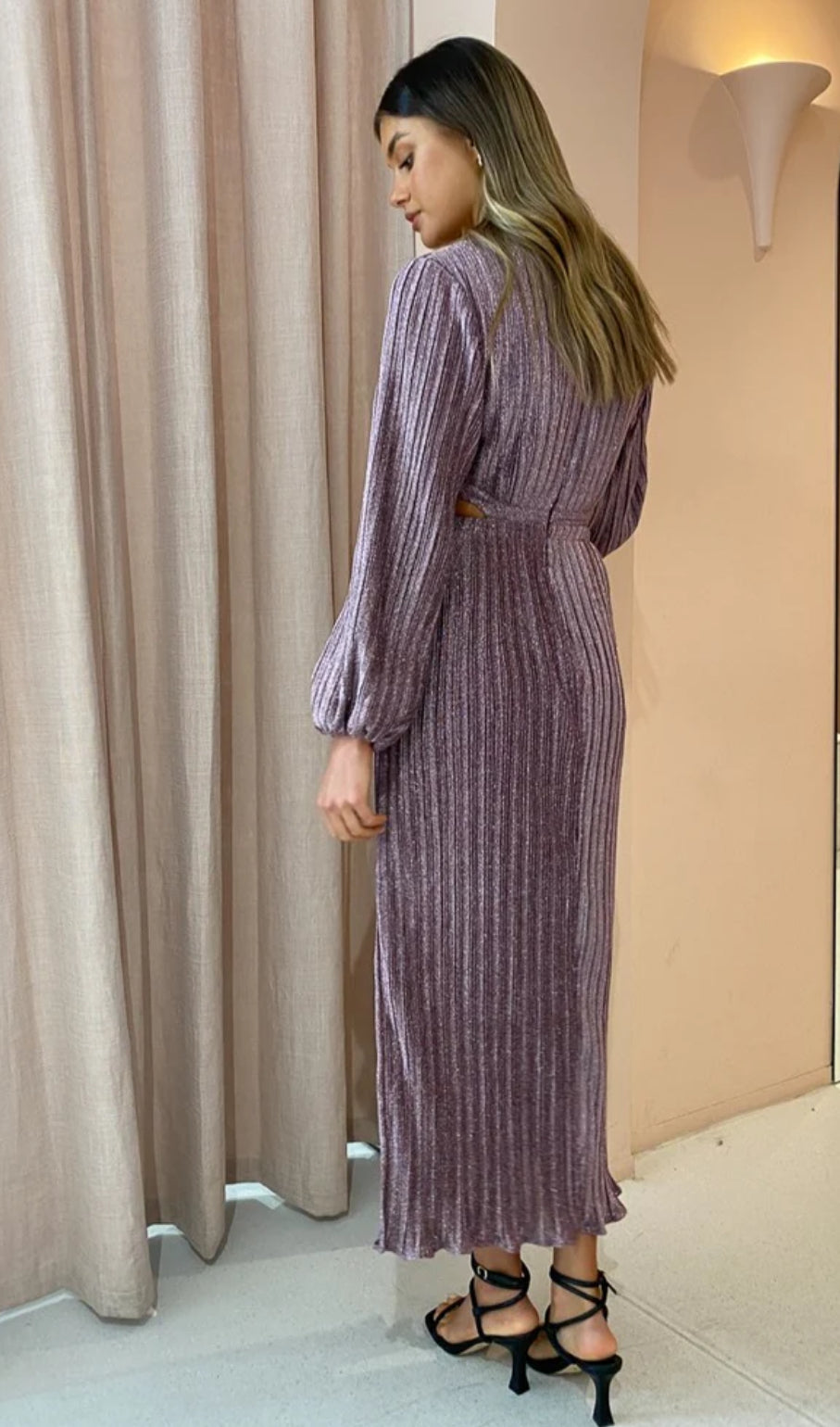 Suboo- Ana Balloon Sleeve Maxi Dress- Pink Metallic- Size Small