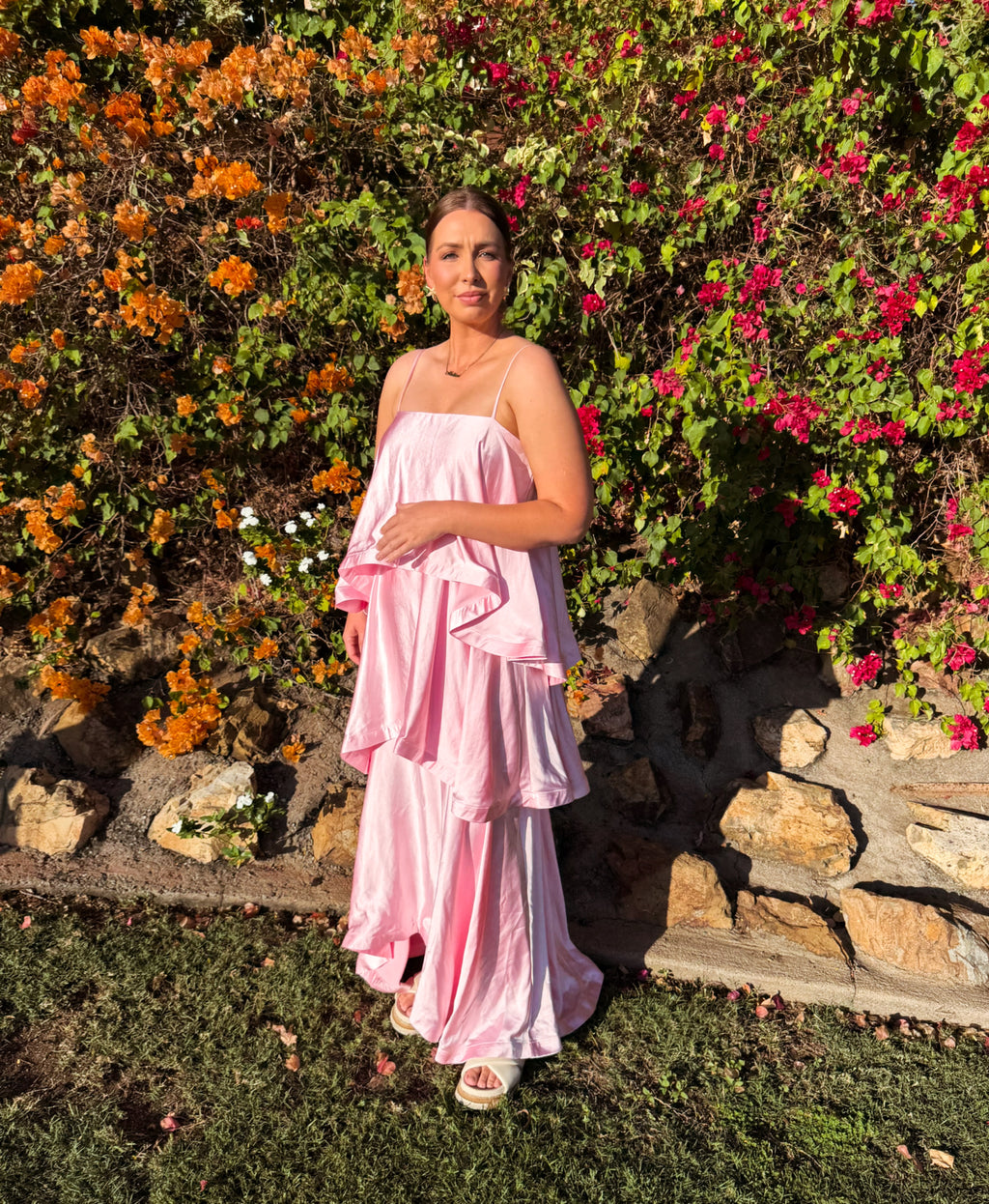 Elliatt- Tilly Tiered Maxi Dress in Pale Pink- Size L