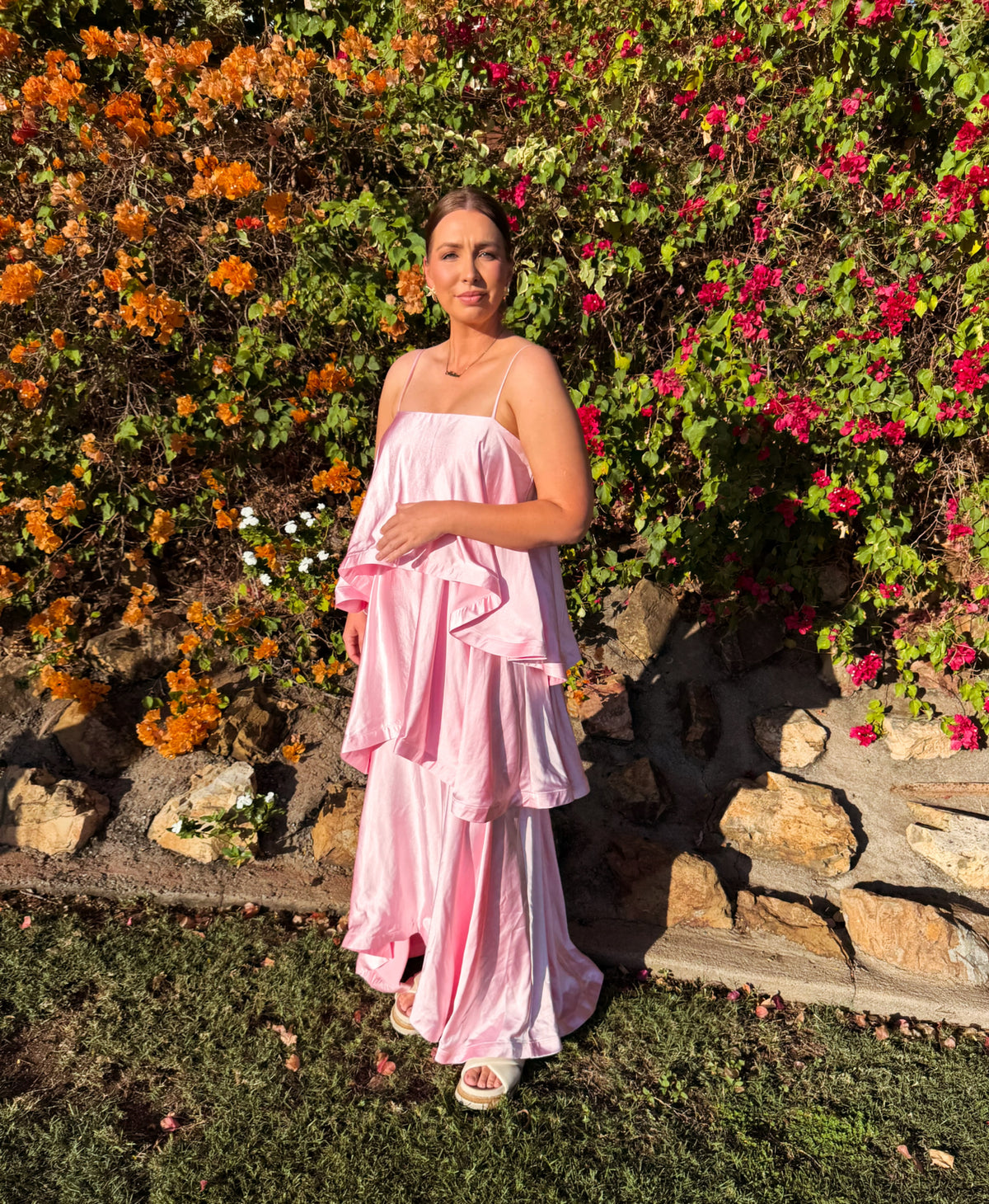 Elliatt- Tilly Tiered Maxi Dress in Pale Pink- Size L