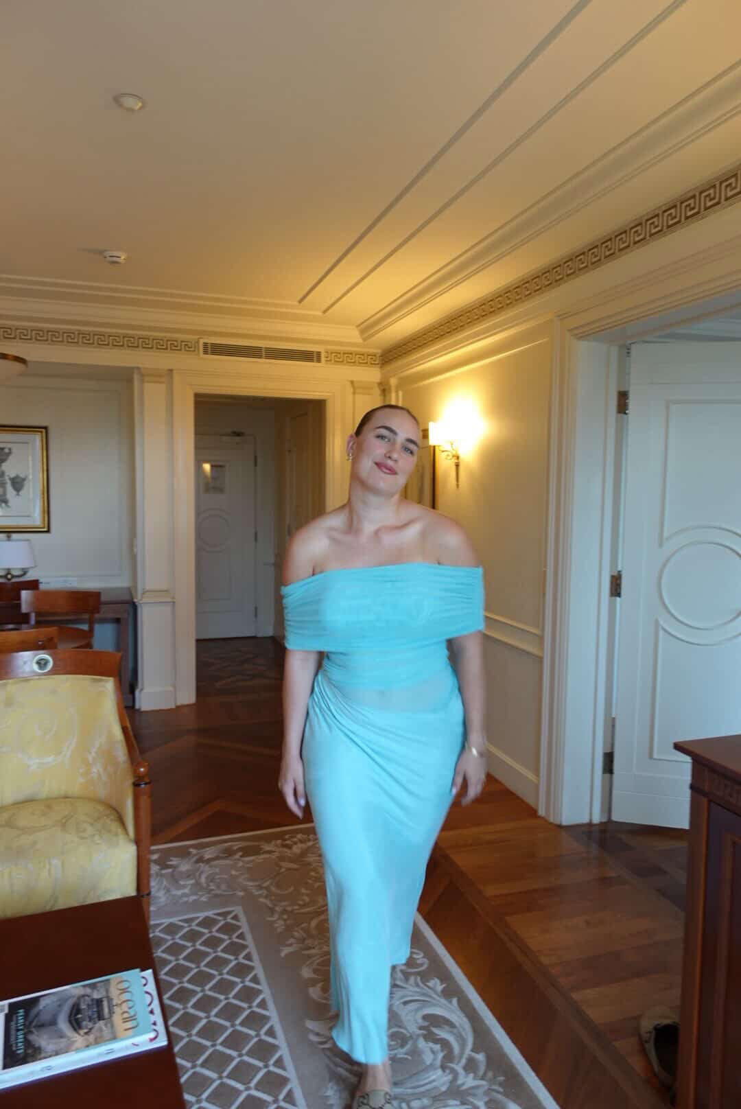 Benni- Nico Off Shoulder Maxi Dress- Aquamarine- Size 14