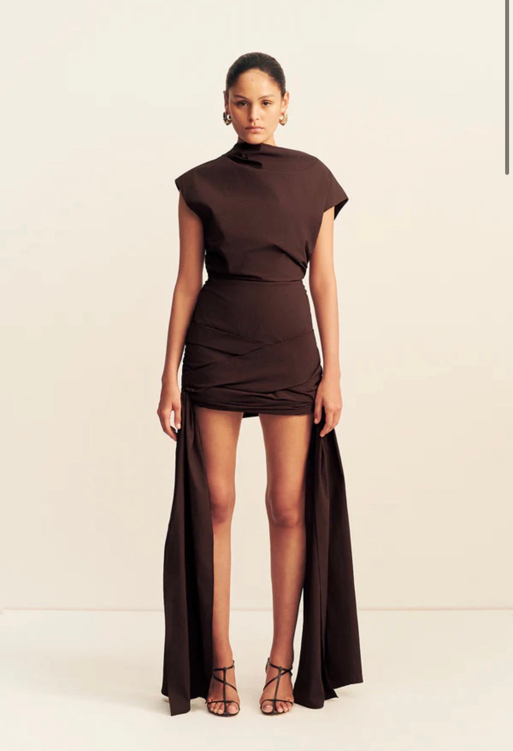 Shona Joy- Campbell Draped Tie Mini Dress- Ristretto- Size 12