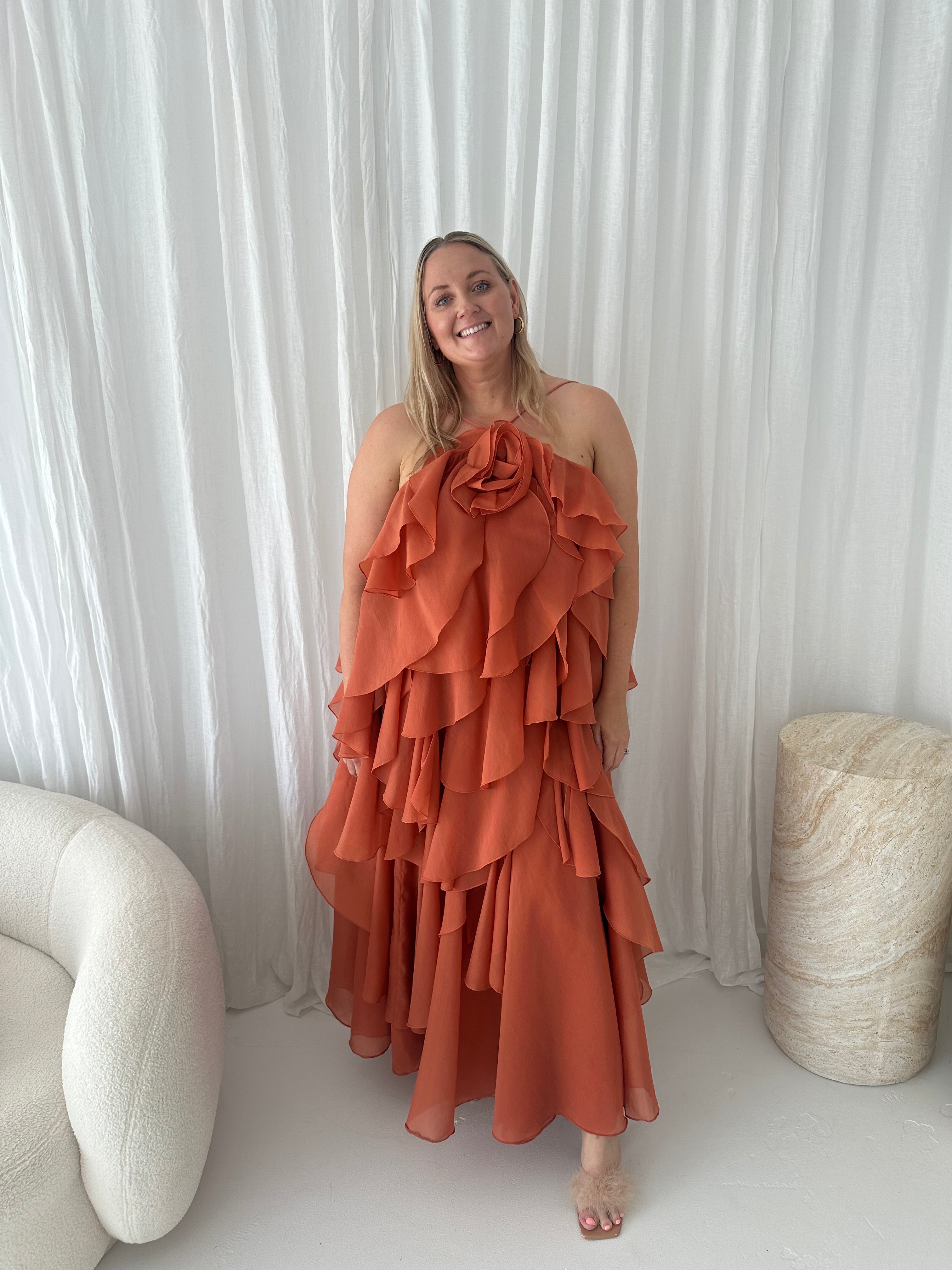 AJE- Pandorea Layered Maxi Dress – Coral Clay- Size 12