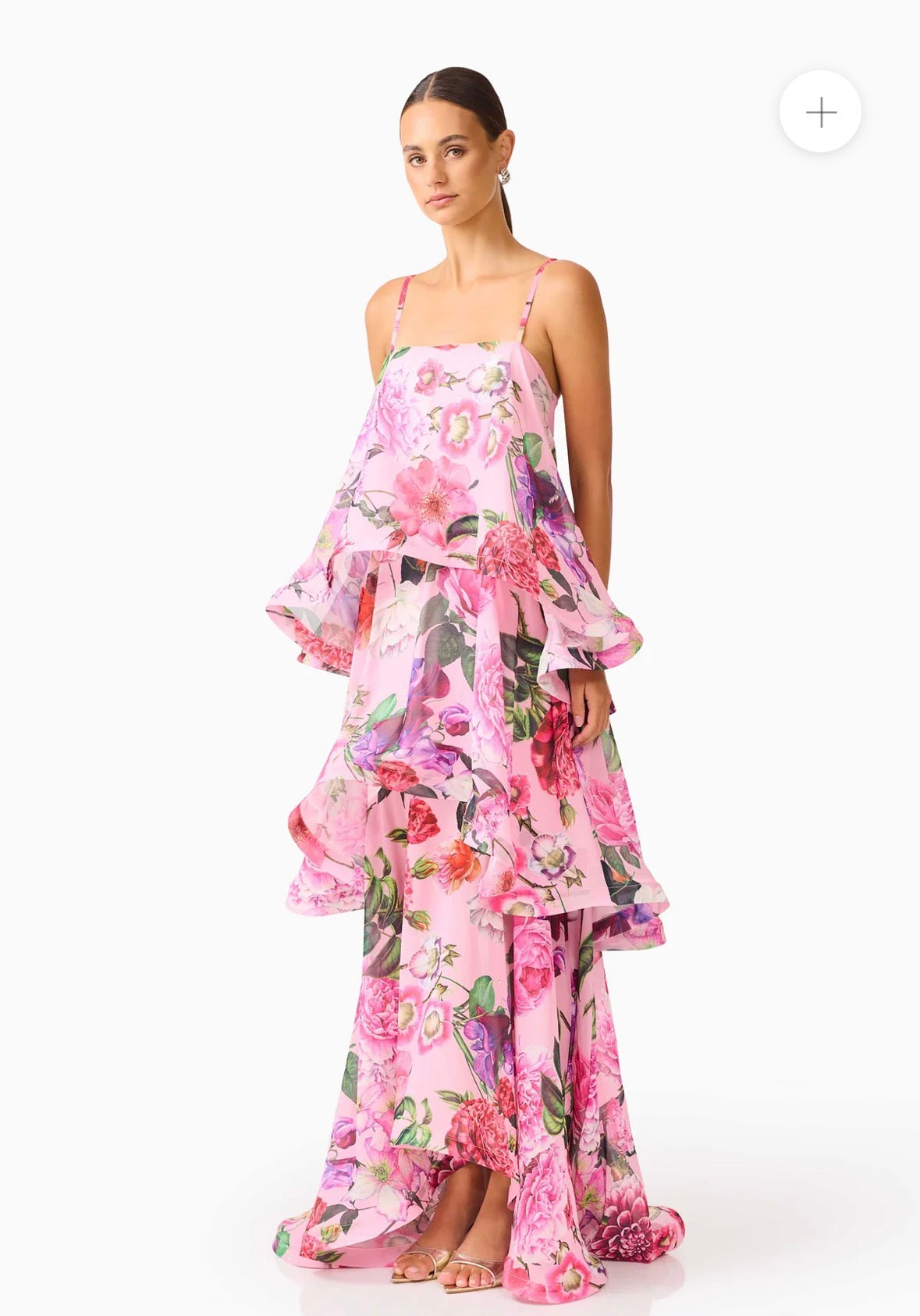 Elliatt- Armani Tiered Maxi Dress– Pink Floral- Size L