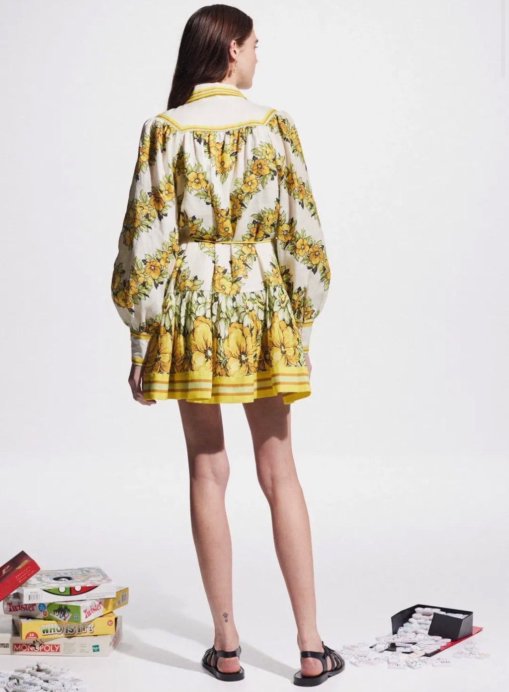 ALÉMAIS – Gisela Mini Floral Linen Shirt Dress – Size 12