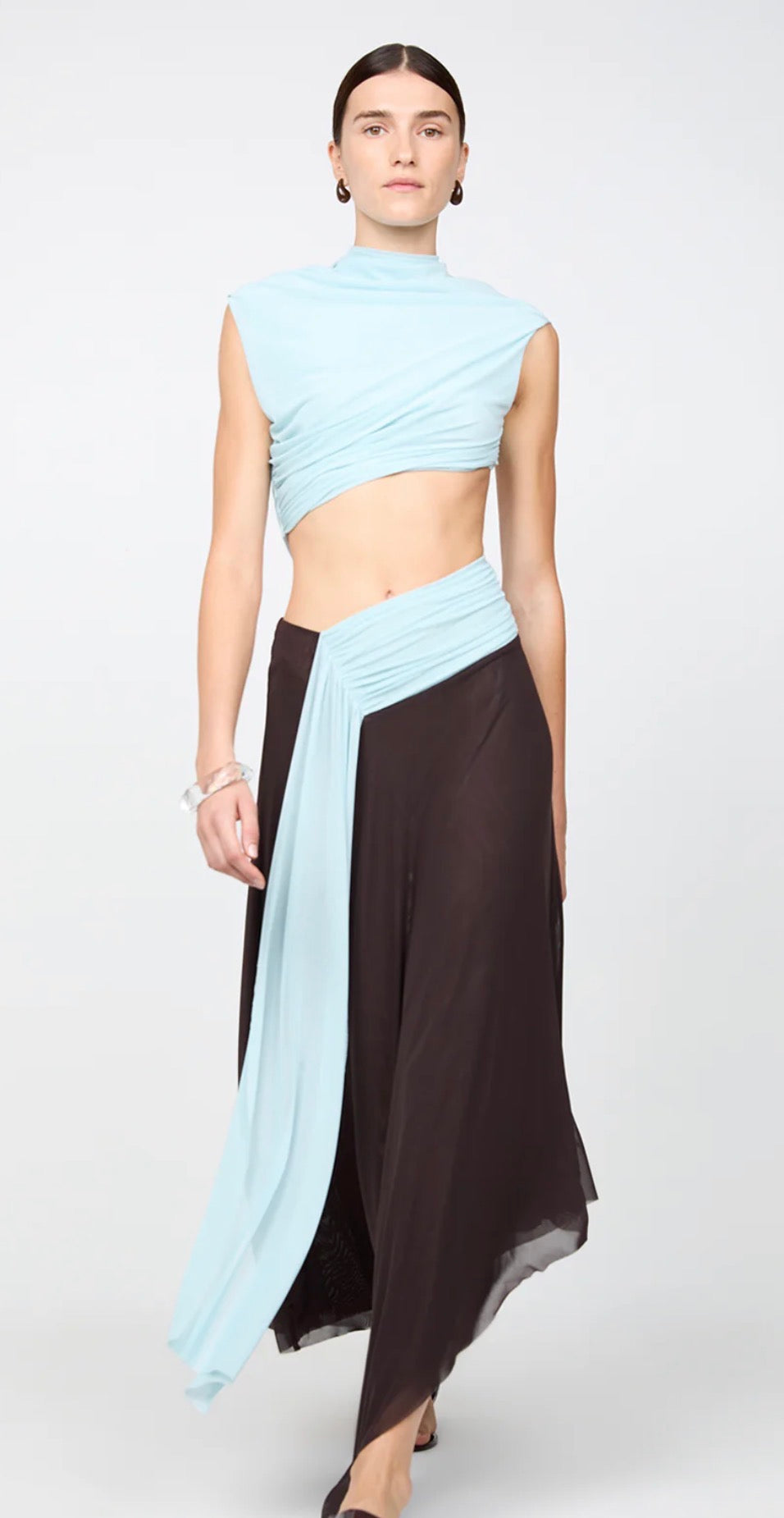 Bec & Bridge - Conni Asym Midi Dress – Arctic Blue / Dark Chocolate- Size 8