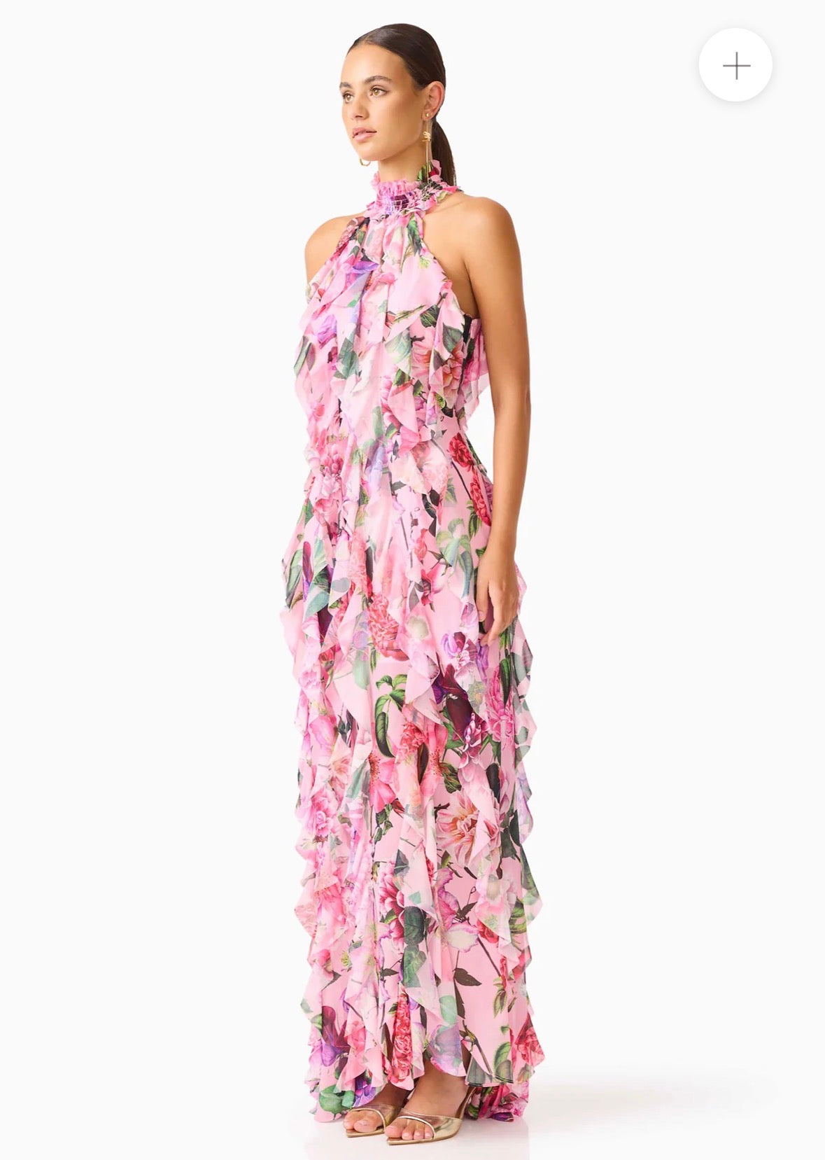 Elliatt- Solene Halter Gown- Pink Floral- Size S