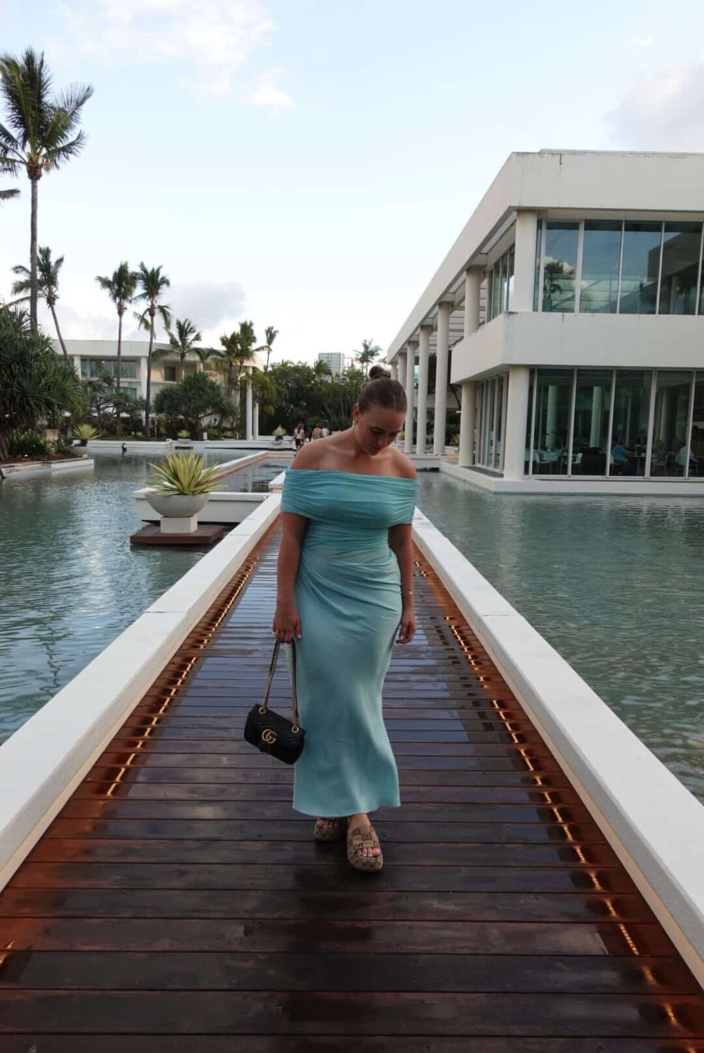 Benni- Nico Off Shoulder Maxi Dress- Aquamarine- Size 14