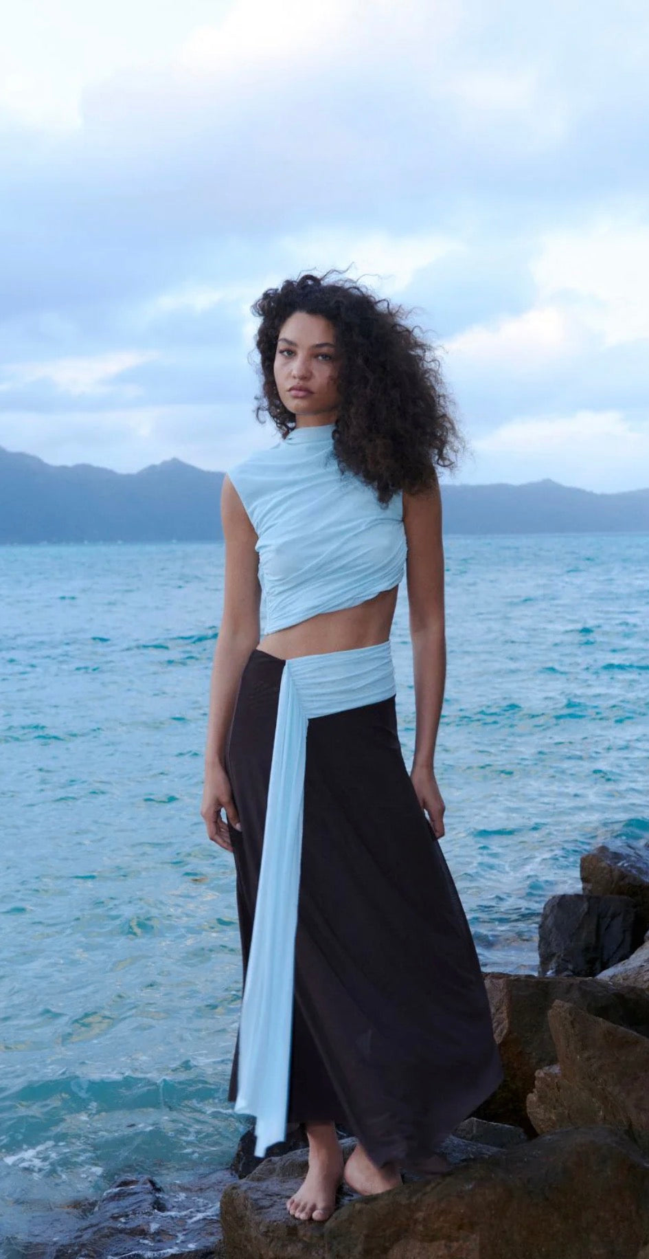 Bec & Bridge - Conni Asym Midi Dress – Arctic Blue / Dark Chocolate- Size 8