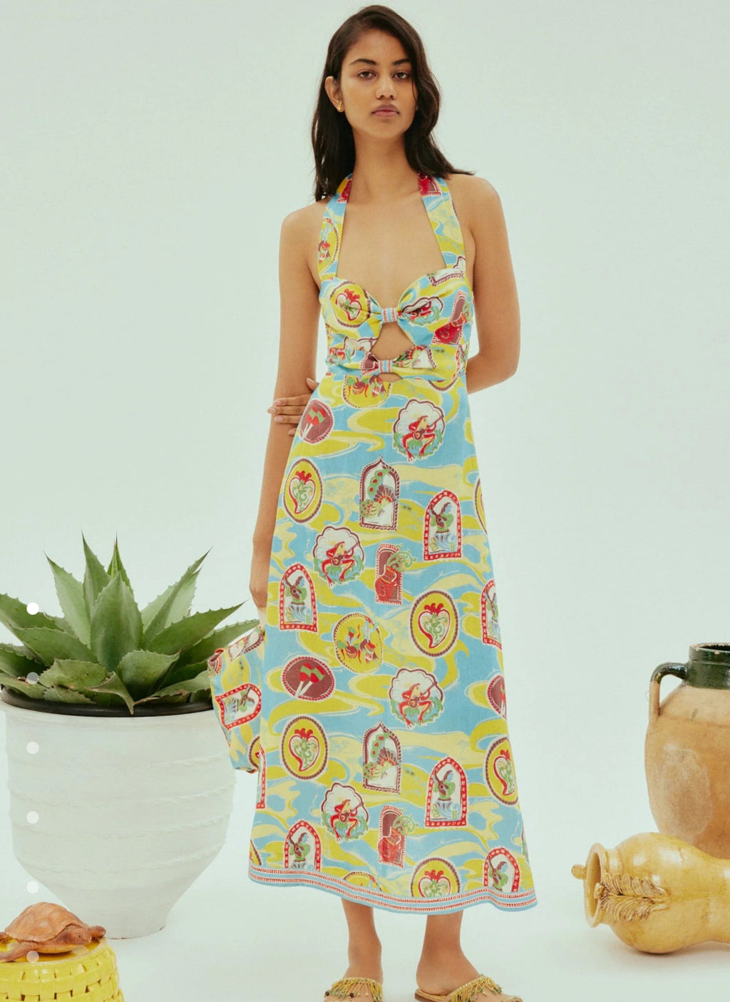 Alemais- Emilio Midi Dress- Red/Yellow- Size 12