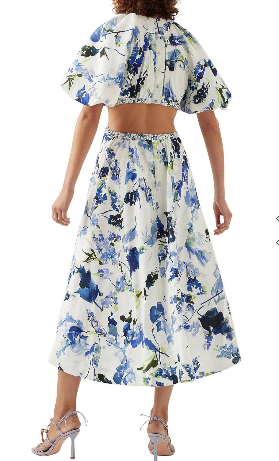 AJE- Capucine Puff Sleeve Midi Dress- Blue Floral- Size 8