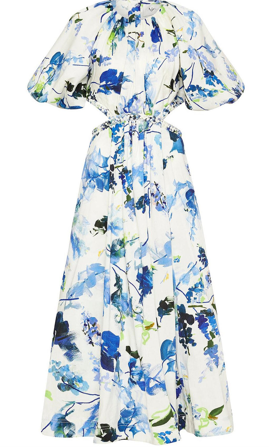AJE- Capucine Puff Sleeve Midi Dress- Blue Floral- Size 8