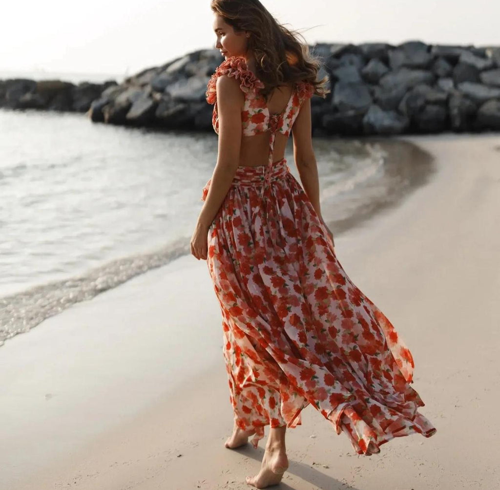 Anne Louise Boutique- Clementine Floral Maxi Dress- Orange- Size 14