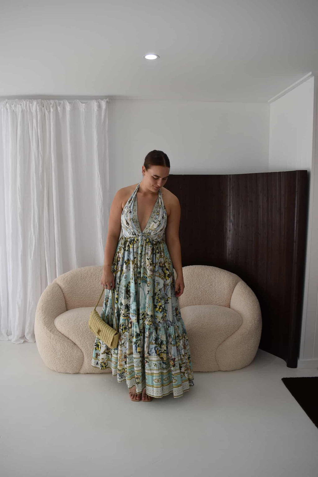 CAMILLA- Venus On A Vespa Ruffle Hem Halter Dress- Size Medium