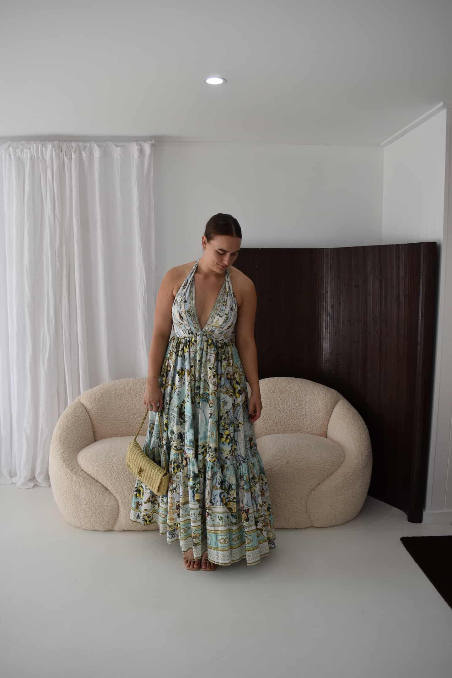 CAMILLA- Venus On A Vespa Ruffle Hem Halter Dress- Size Medium
