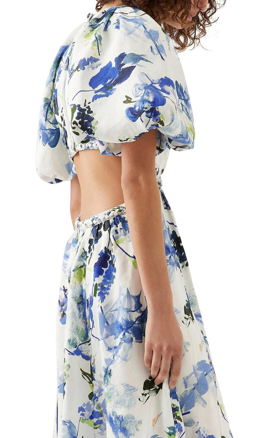 AJE- Capucine Puff Sleeve Midi Dress- Blue Floral- Size 8