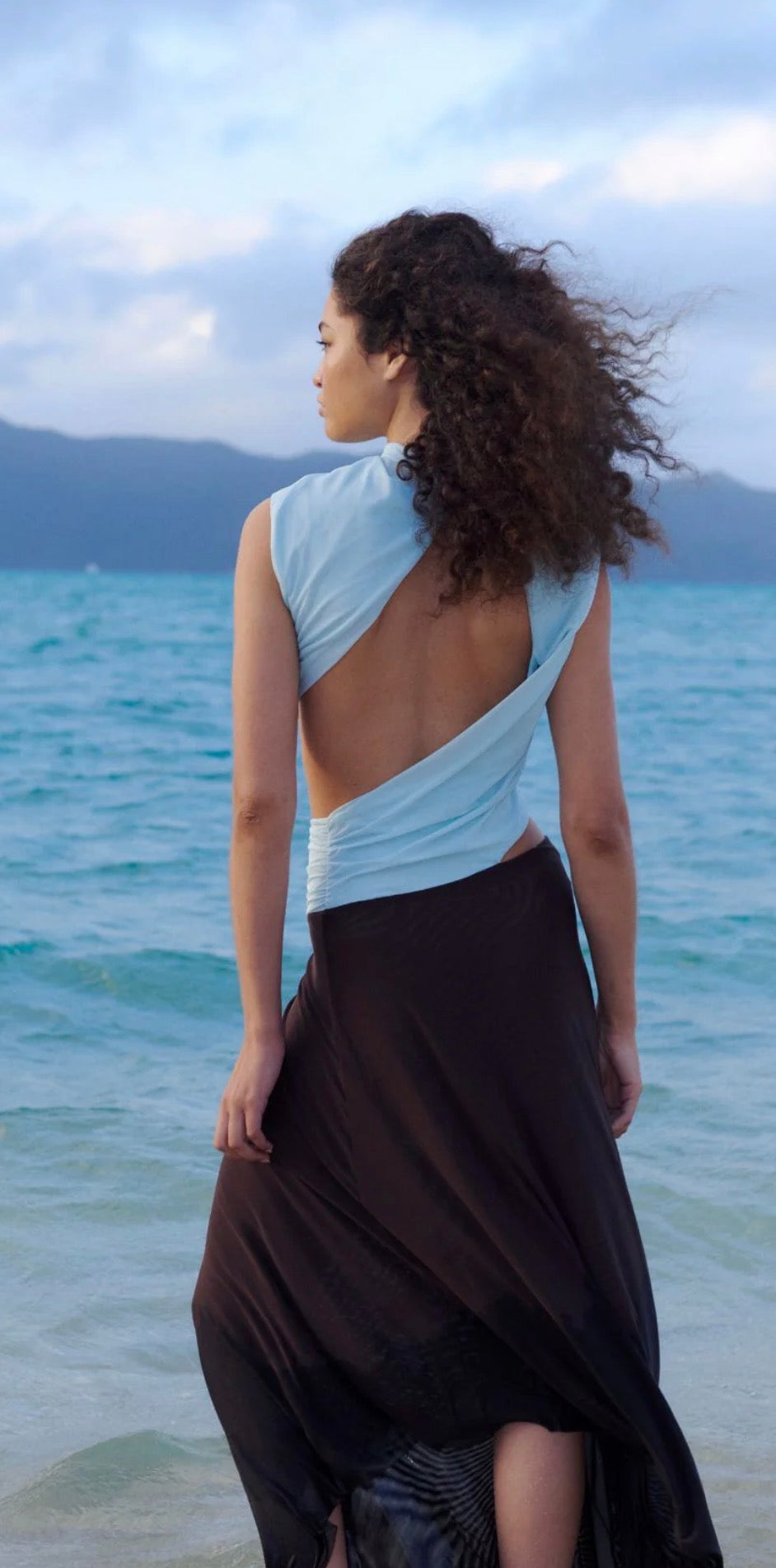 Bec & Bridge - Conni Asym Midi Dress – Arctic Blue / Dark Chocolate- Size 8