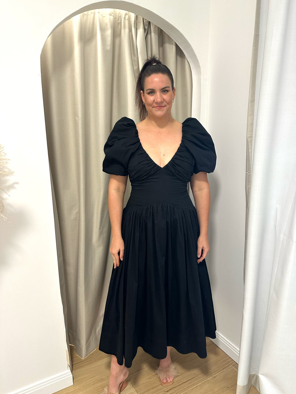 AJE- Gabrielle Plunge Midi Dress- Black- Size 6 & 16