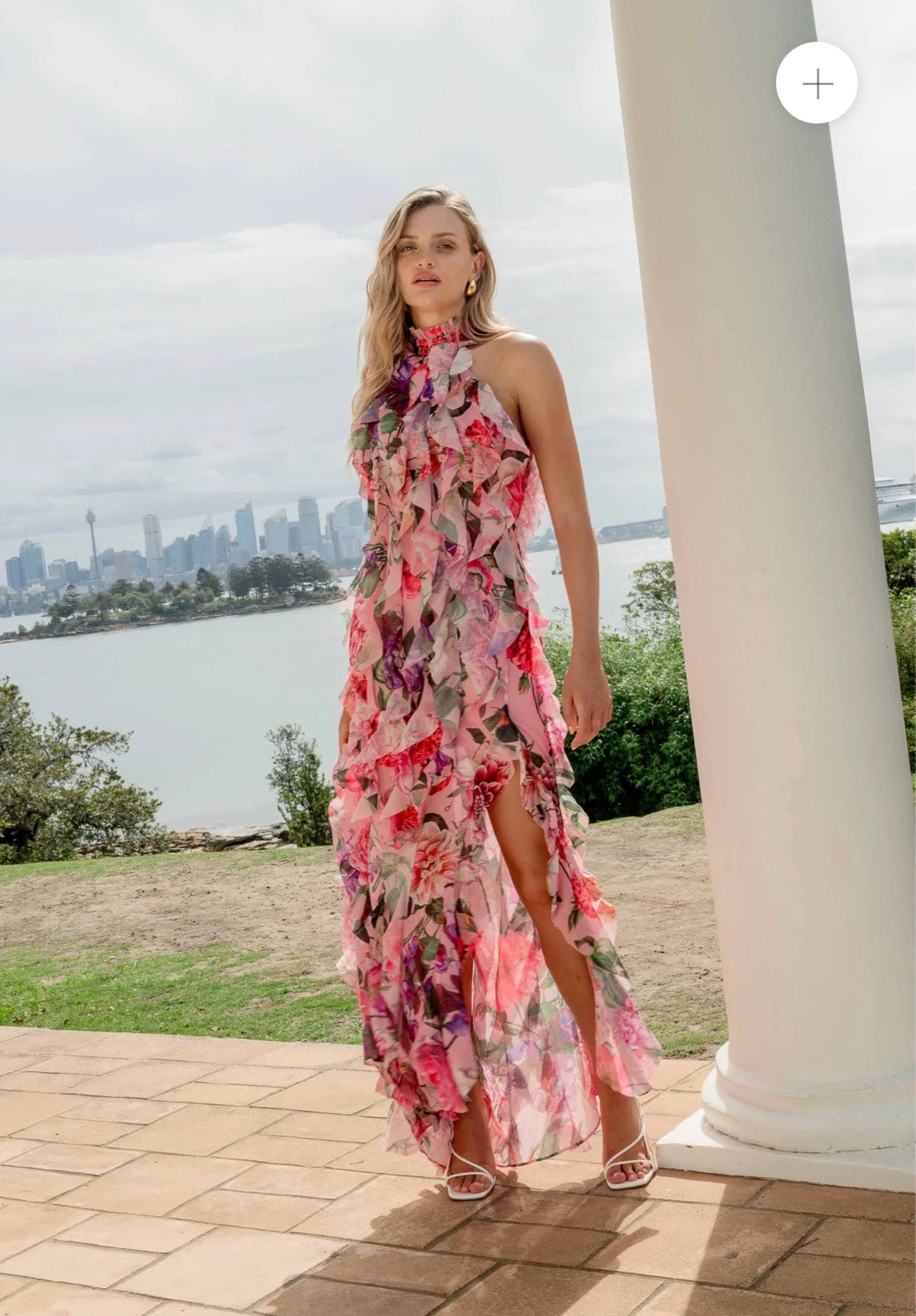 Elliatt- Solene Halter Gown- Pink Floral- Size S