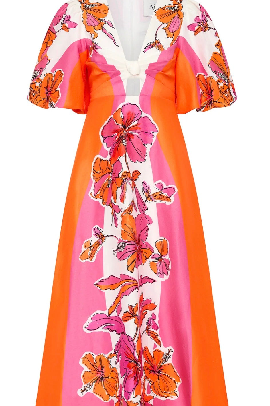 AJE- Overflow Knotted Midi Dress- Vivid Hibiscus- Size 12